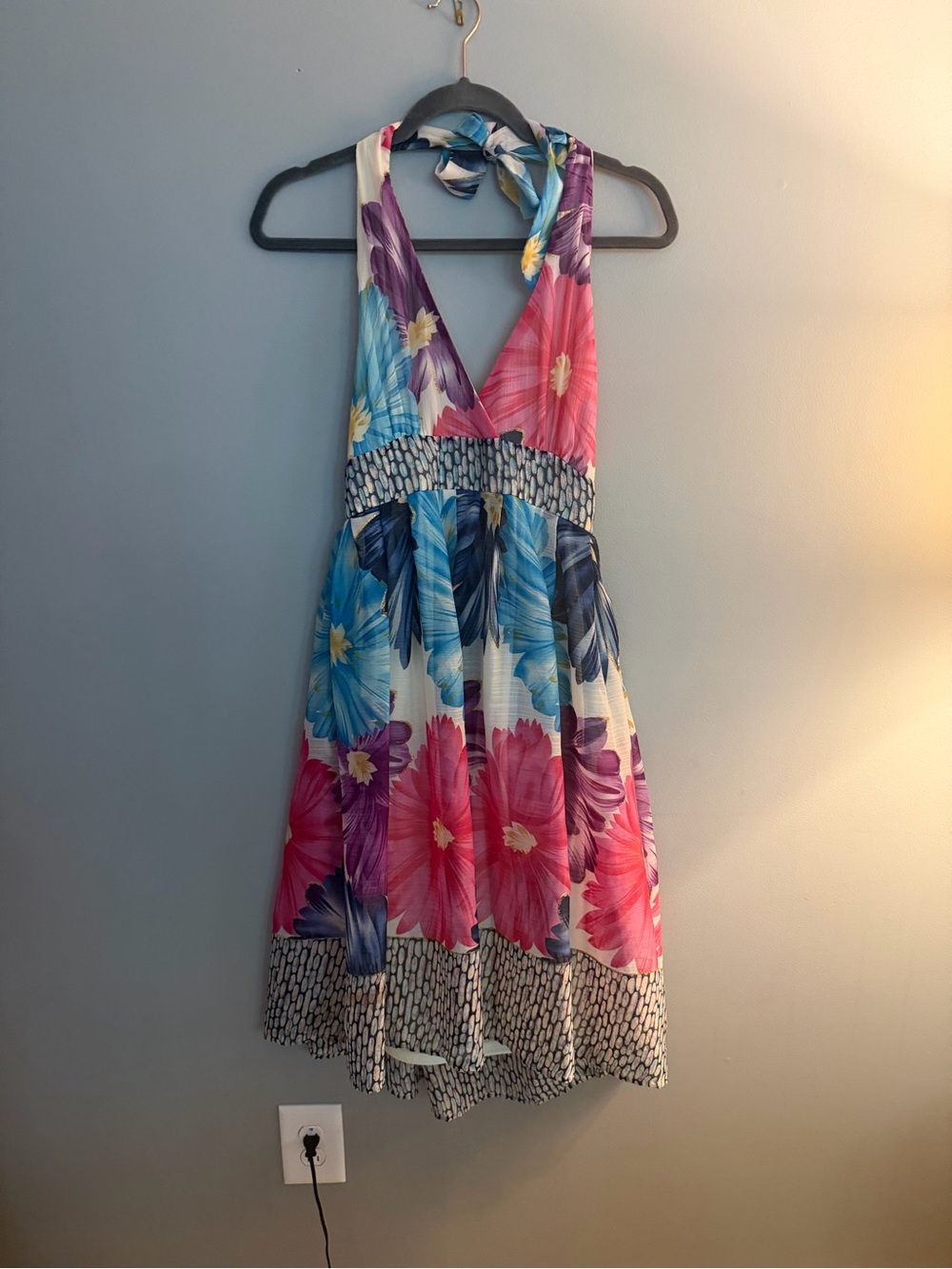 Maude Floral Halter Dress in Pink, Blue & Purple